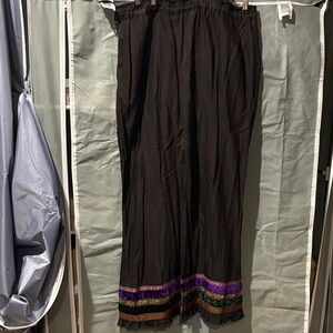 40c# Bhags W Sz OS Black Wide-Leg Pants w/Colorful embroidery&ruffles FIRM$20